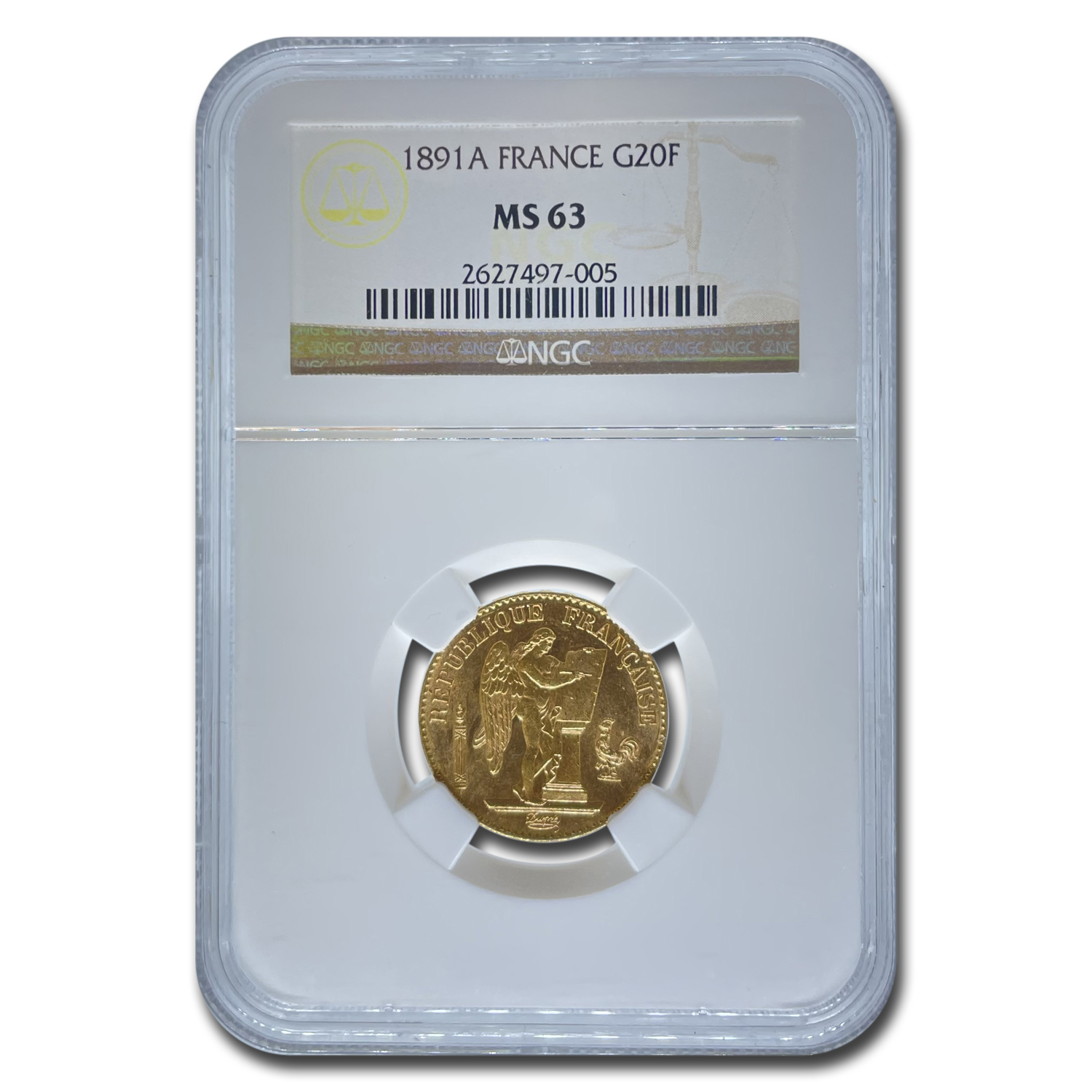 Buy 1891-A France Gold 20 Franc Angel MS-63 NGC | APMEX