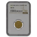 1891-A Tunisia Gold 10 Francs AU-55 NGC