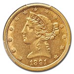 1891-CC $5 Liberty Gold Half Eagle AU-50 PCGS