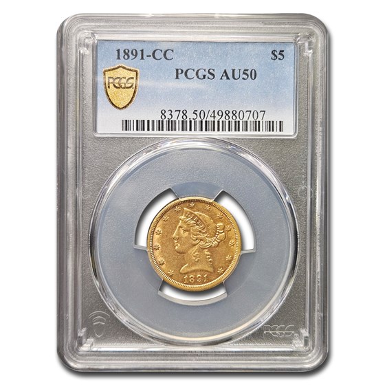 1891-CC $5 Liberty Gold Half Eagle AU-50 PCGS 1891-CC $5 Liberty Gold Half Eagle AU-50 PCGS