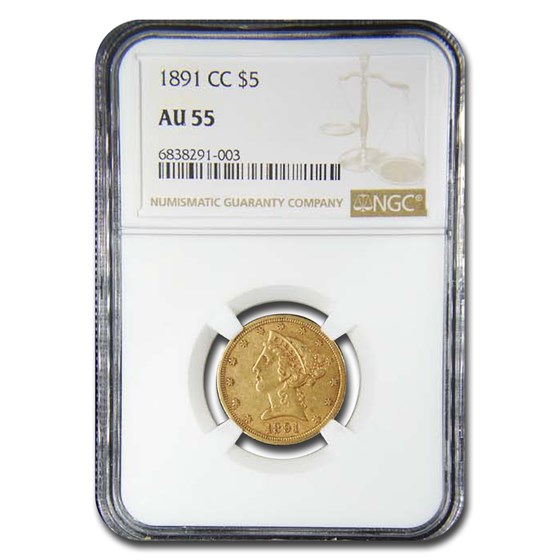 1891-CC $5 Liberty Gold Half Eagle AU-55 NGC 1891-CC $5 Liberty Gold Half Eagle AU-55 NGC