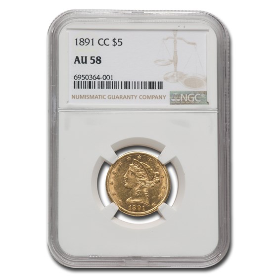 1891-CC $5 Liberty Gold Half Eagle AU-58 NGC