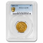 1891-CC $5 Liberty Gold Half Eagle AU-58 PCGS