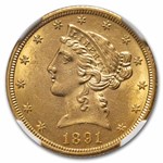 1891-CC $5 Liberty Gold Half Eagle MS-61 NGC