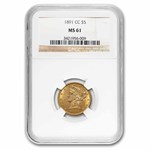 1891-CC $5 Liberty Gold Half Eagle MS-61 NGC