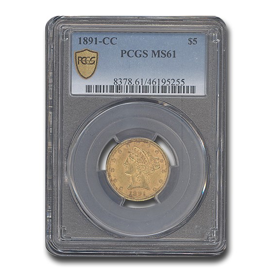 1891-CC $5 Liberty Gold Half Eagle MS-61 PCGS 1891-CC $5 Liberty Gold Half Eagle MS-61 PCGS