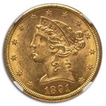 1891-CC $5 Liberty Gold Half Eagle MS-62 NGC