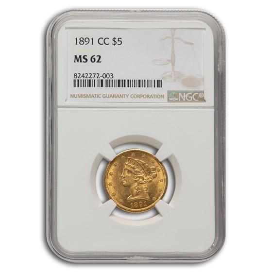 1891-CC $5 Liberty Gold Half Eagle MS-62 NGC 1891-CC $5 Liberty Gold Half Eagle MS-62 NGC