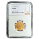1891-CC $5 Liberty Gold Half Eagle MS-62 NGC