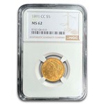1891-CC $5 Liberty Gold Half Eagle MS-62 NGC