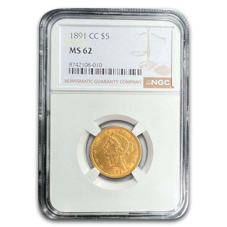 1891-CC $5 Liberty Gold Half Eagle MS-62 NGC