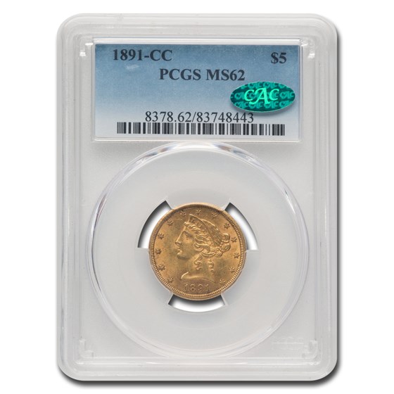 1891-CC $5 Liberty Gold Half Eagle MS-62 PCGS CAC 1891-CC $5 Liberty Gold Half Eagle MS-62 PCGS CAC