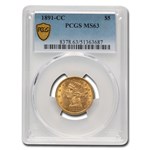 1891-CC $5 Liberty Gold Half Eagle MS-63 PCGS