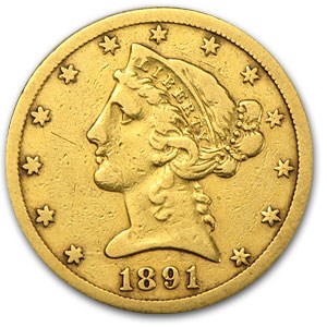 1891-CC $5 Liberty Gold Half Eagle VF Details (Cleaned)