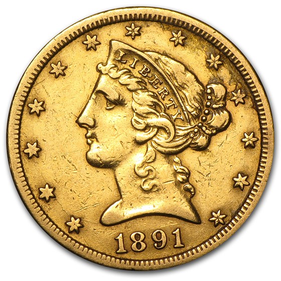 1891-CC $5 Liberty Gold Half Eagle XF Details (Cleaned) 1891-CC $5 Liberty Gold Half Eagle XF Details (Cleaned)