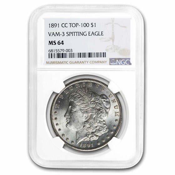 1891-CC Morgan Dollar MS-64 NGC (VAM-3, Spitting Eagle, Top-100) 1891-CC Morgan Dollar MS-64 NGC (VAM-3, Spitting Eagle, Top-100)