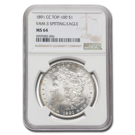 1891-CC Morgan Dollar MS-64 NGC (VAM-3, Spitting Eagle, Top-100)
