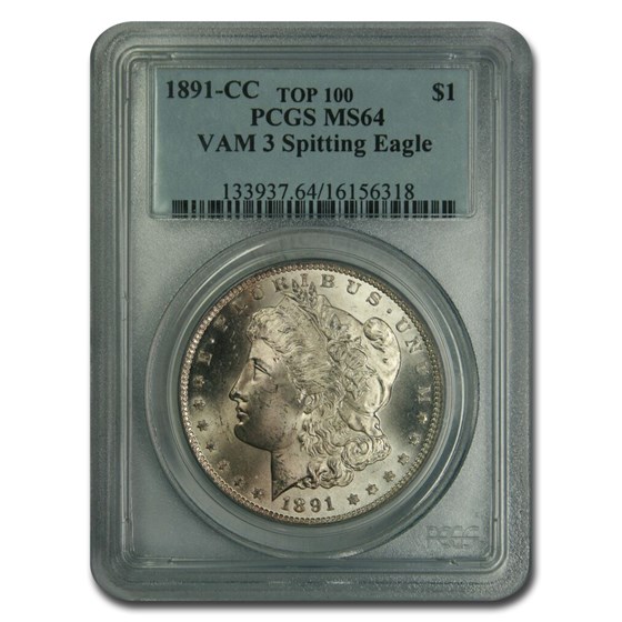 1891-CC Morgan Dollar MS-64 PCGS (VAM-3, Spitting Eagle) 1891-CC Morgan Dollar MS-64 PCGS (VAM-3, Spitting Eagle)