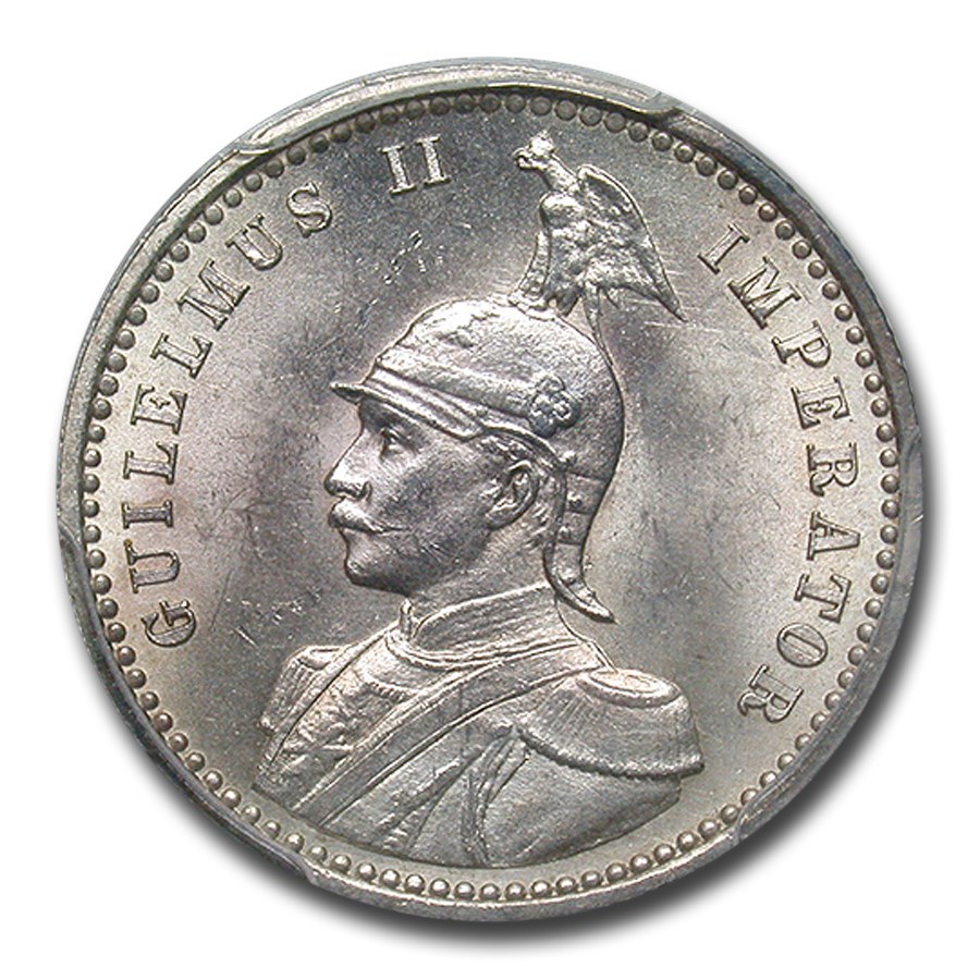 1891 German East Africa Silver 1/4 Rupee Wilhelm II MS-66 PCGS