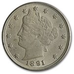 1891 Liberty Head V Nickel AU