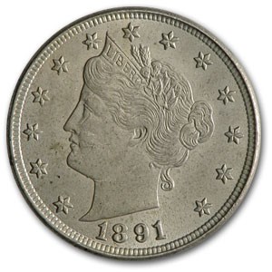 1891 Liberty Head V Nickel AU 1891 Liberty Head V Nickel AU