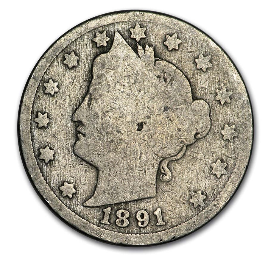 1891 Liberty Head V Nickel Good
