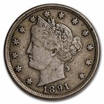 1891 Liberty Head V Nickel VF