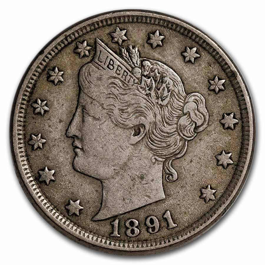 1891 Liberty Head V Nickel VF