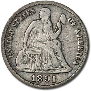 1891 Liberty Seated Dime VF