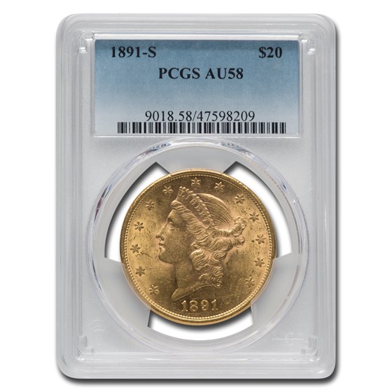 1891-S $20 Liberty Gold Double Eagle AU-58 PCGS 1891-S $20 Liberty Gold Double Eagle AU-58 PCGS