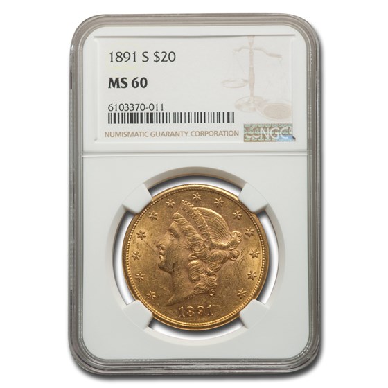 1891-S $20 Liberty Gold Double Eagle MS-60 NGC 1891-S $20 Liberty Gold Double Eagle MS-60 NGC