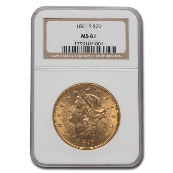 1891-S $20 Liberty Gold Double Eagle MS-61 NGC