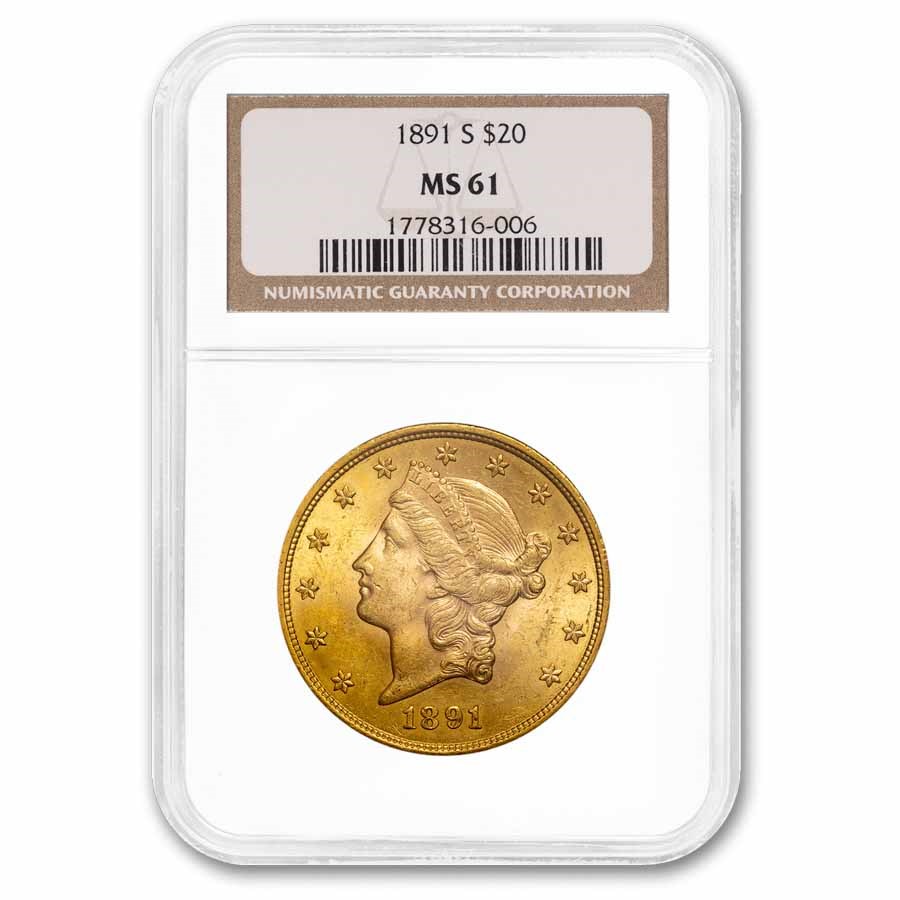 1891-S $20 Liberty Gold Double Eagle MS-61 NGC