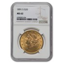 1891-S $20 Liberty Gold Double Eagle MS-62 NGC