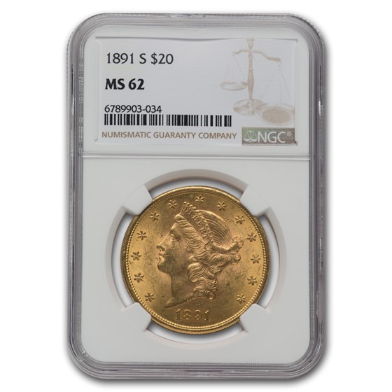 1891-S $20 Liberty Gold Double Eagle MS-62 NGC 1891-S $20 Liberty Gold Double Eagle MS-62 NGC