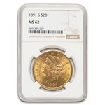 1891-S $20 Liberty Gold Double Eagle MS-62 NGC