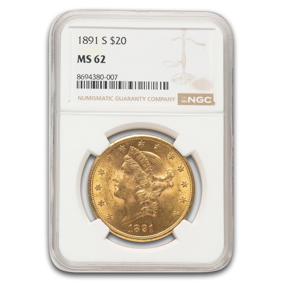 1891-S $20 Liberty Gold Double Eagle MS-62 NGC