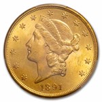 1891-S $20 Liberty Gold Double Eagle MS-63 PCGS
