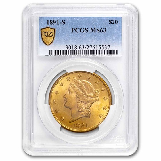 1891-S $20 Liberty Gold Double Eagle MS-63 PCGS 1891-S $20 Liberty Gold Double Eagle MS-63 PCGS