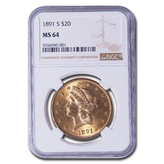 1891-S $20 Liberty Gold Double Eagle MS-64 NGC 1891-S $20 Liberty Gold Double Eagle MS-64 NGC