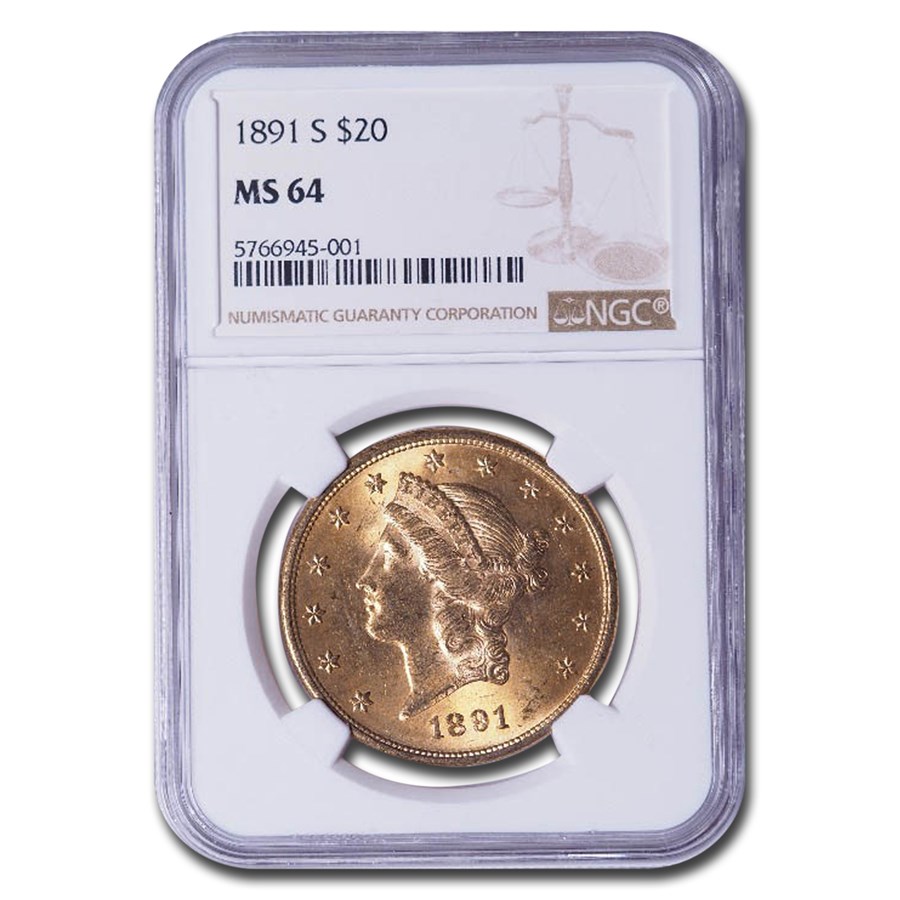 1891-S $20 Liberty Gold Double Eagle MS-64 NGC
