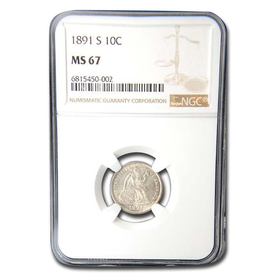 1891-S Liberty Seated Dime MS-67 NGC 1891-S Liberty Seated Dime MS-67 NGC
