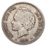 1892-1894 Spain Silver 5 Pesetas Alfonso XIII Avg Circ