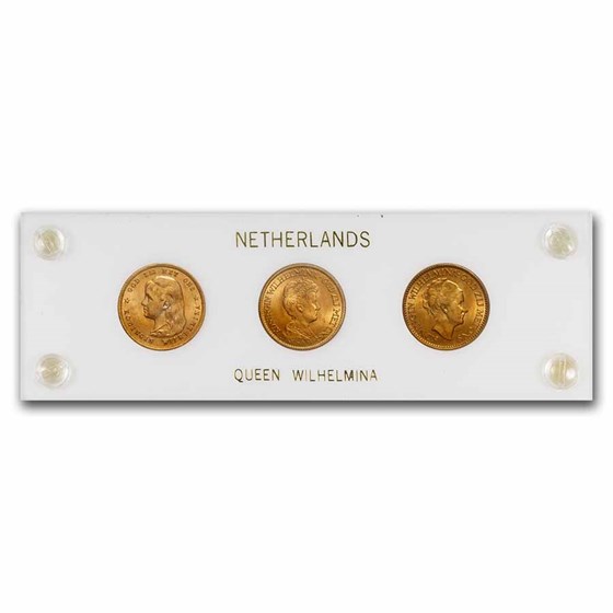 1892-1933 Netherlands Gold 10 Gulden Wilhelmina I 3 Coin Set 1892-1933 Netherlands Gold 10 Gulden Wilhelmina I 3 Coin Set