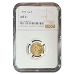 1892 $2.50 Liberty Gold Quarter Eagle MS-61 NGC