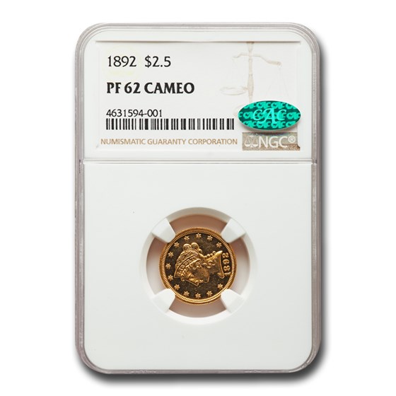 1892 $2.50 Liberty Gold Quarter Eagle PF-62 Cameo NGC CAC 1892 $2.50 Liberty Gold Quarter Eagle PF-62 Cameo NGC CAC