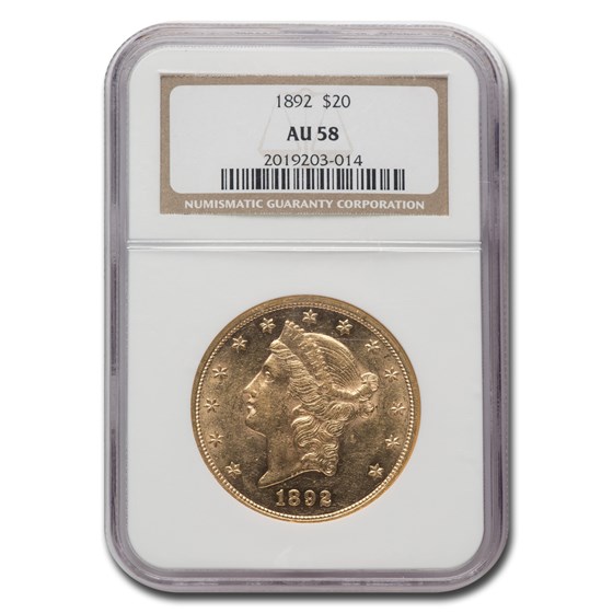 1892 $20 Liberty Gold Double Eagle AU-58 NGC