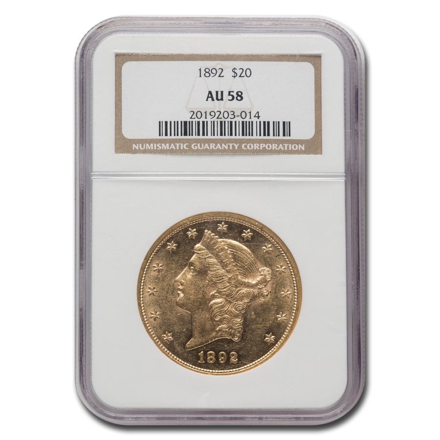 1892 $20 Liberty Gold Double Eagle AU-58 NGC