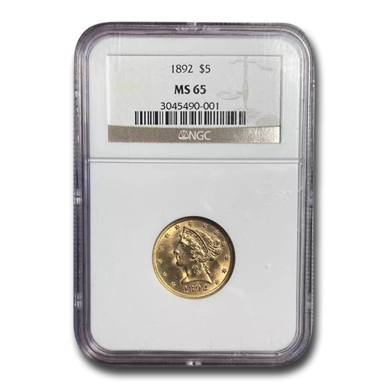 1892 $5 Liberty Gold Half Eagle MS-65 NGC 1892 $5 Liberty Gold Half Eagle MS-65 NGC