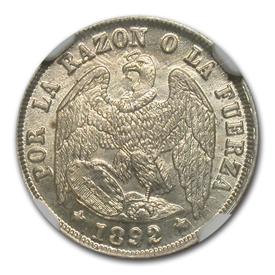 1892/82 Chile Silver 1/2 Decimo MS-66 NGC 1892/82 Chile Silver 1/2 Decimo MS-66 NGC